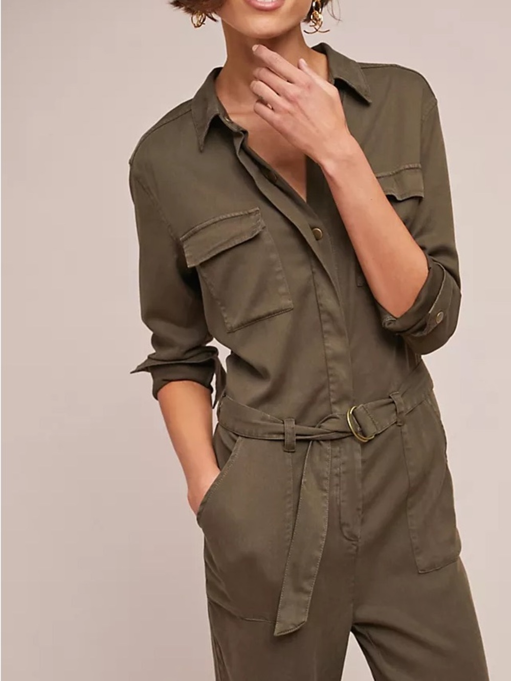 Michael Stars Olive Utility Jacket-Style Jumpsuit